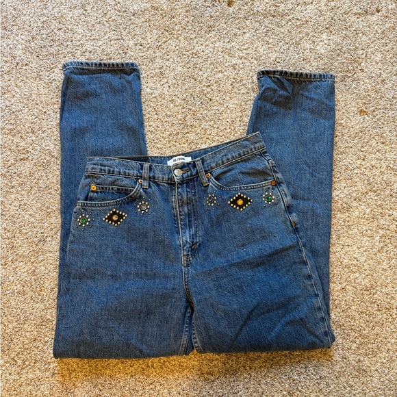 Re/Done Blue Straight Leg Jeans with Embellishments - Picture 1 of 2